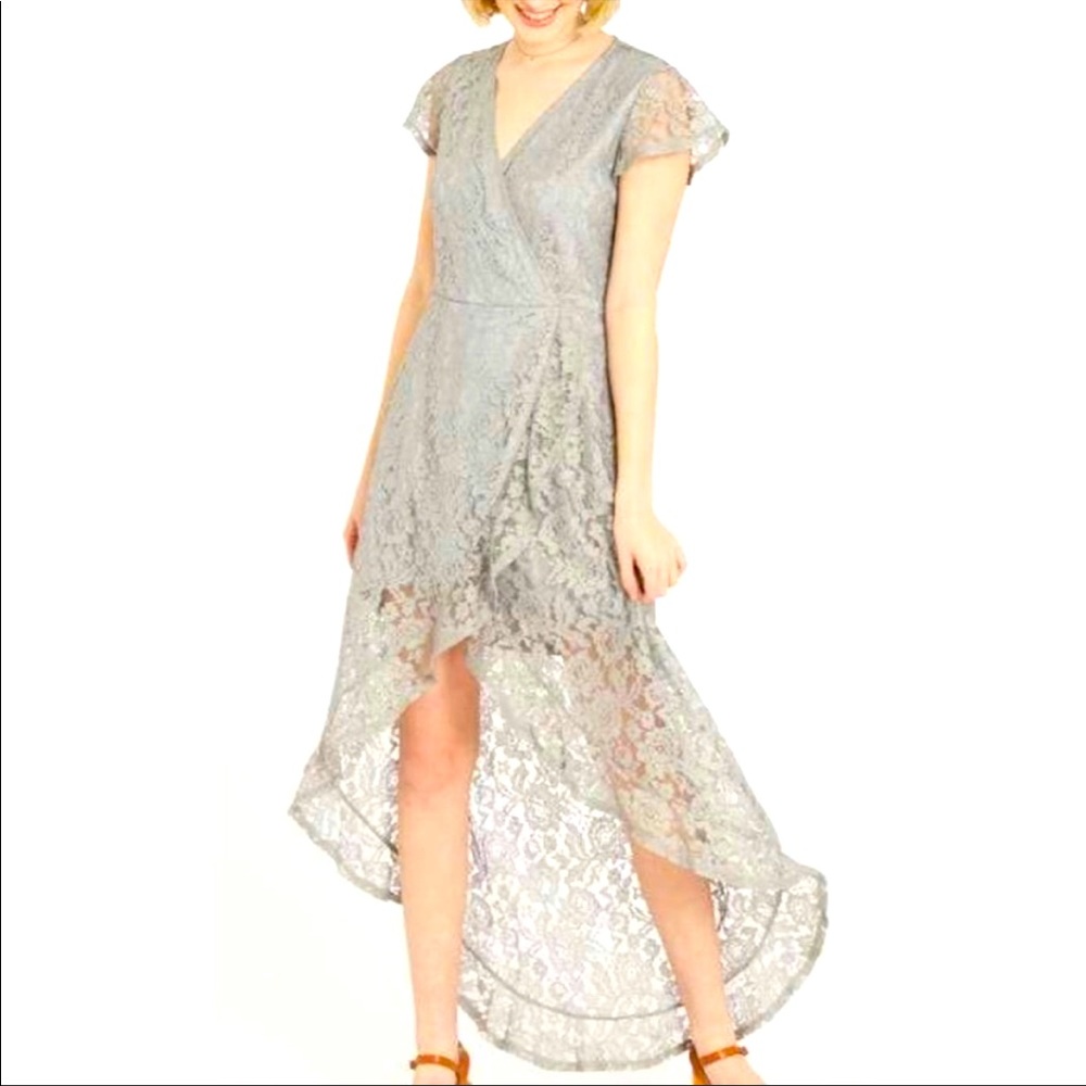 Altar’d State Gray Lace Faux Wrap Dress NWT